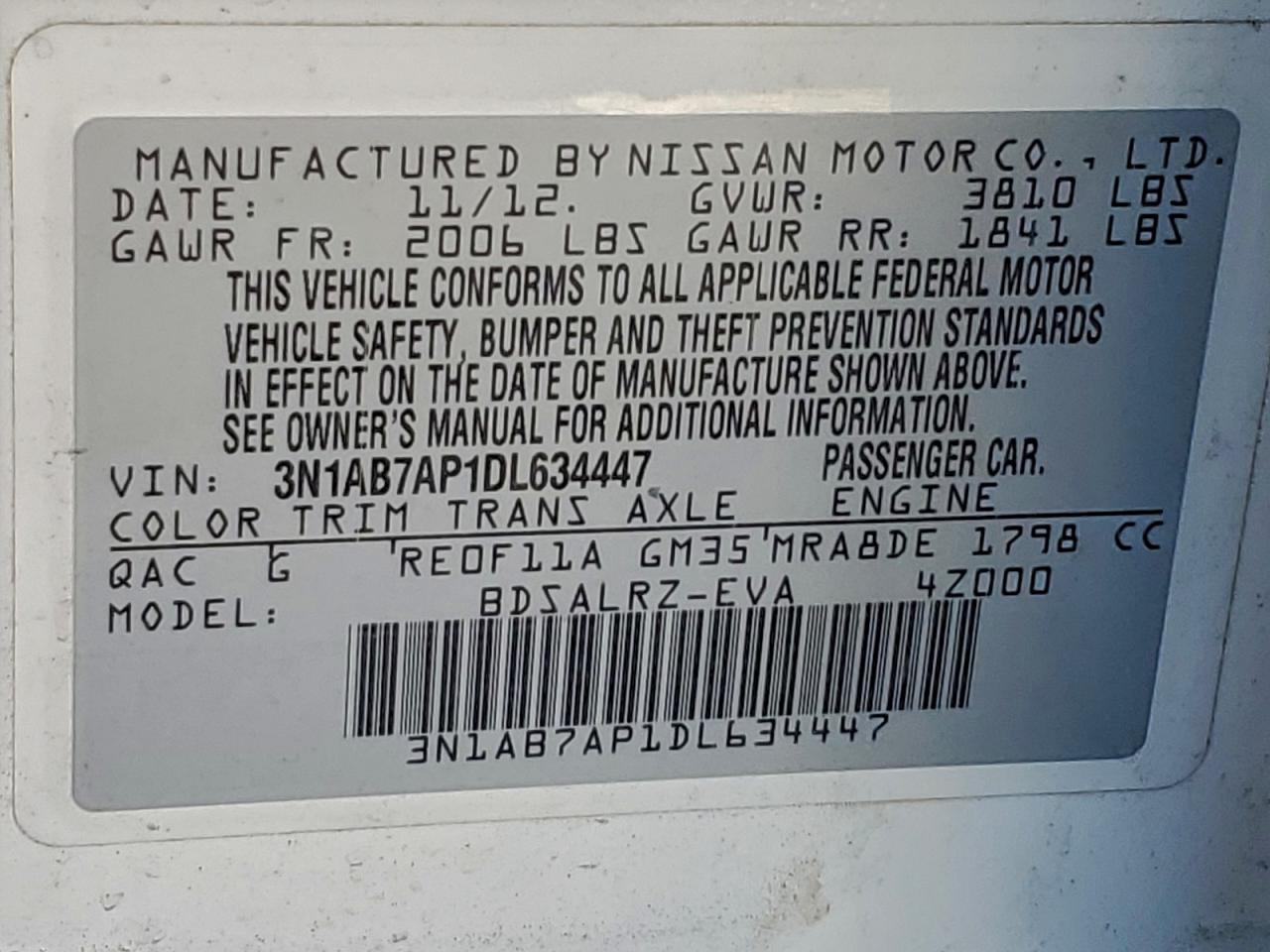 2013 NISSAN SENTRA S photo 12
