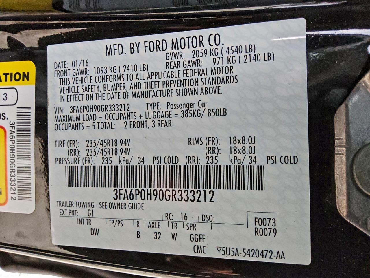 2016 FORD FUSION SE photo 12