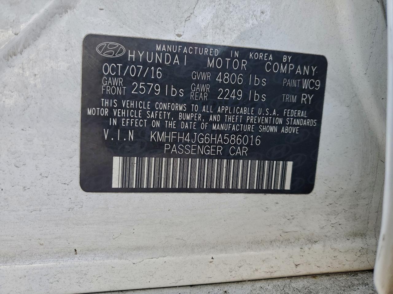 2017 HYUNDAI AZERA LIMITED photo 12