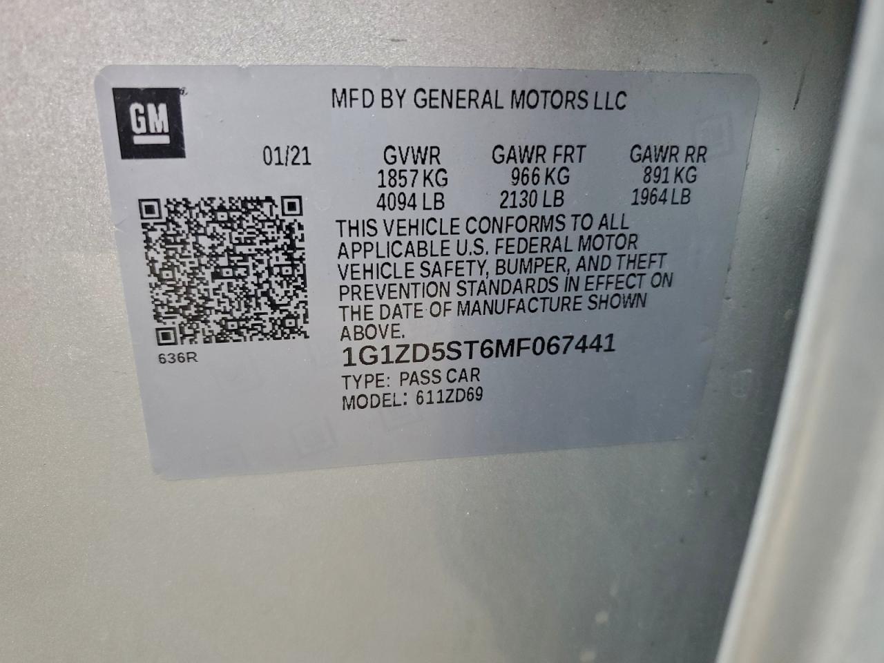 2021 CHEVROLET MALIBU LT photo 12