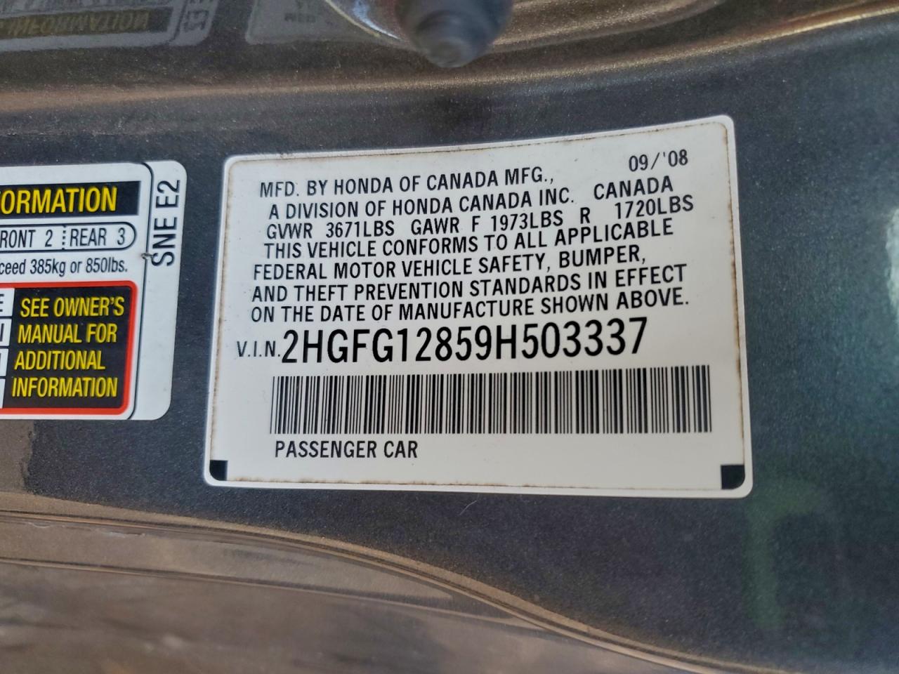 2009 HONDA CIVIC EX photo 12