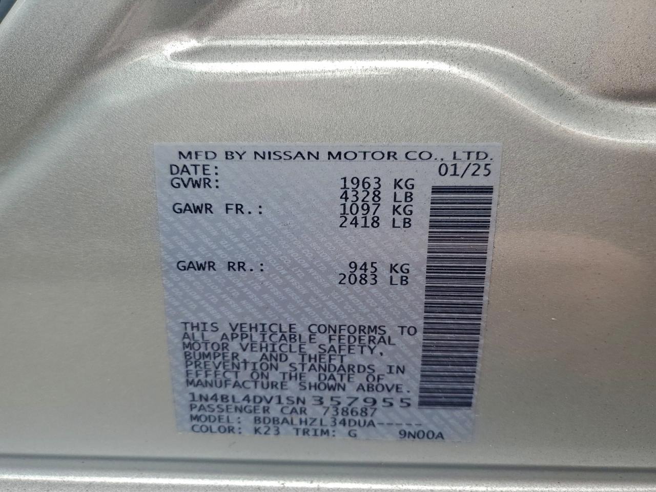 2025 NISSAN ALTIMA SV photo 12