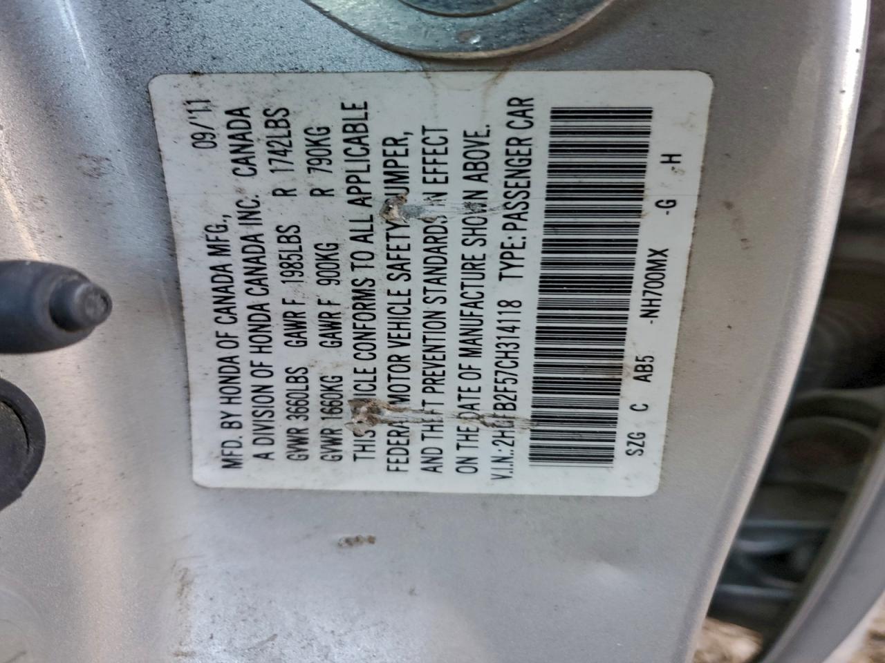 2012 HONDA CIVIC LX photo 12