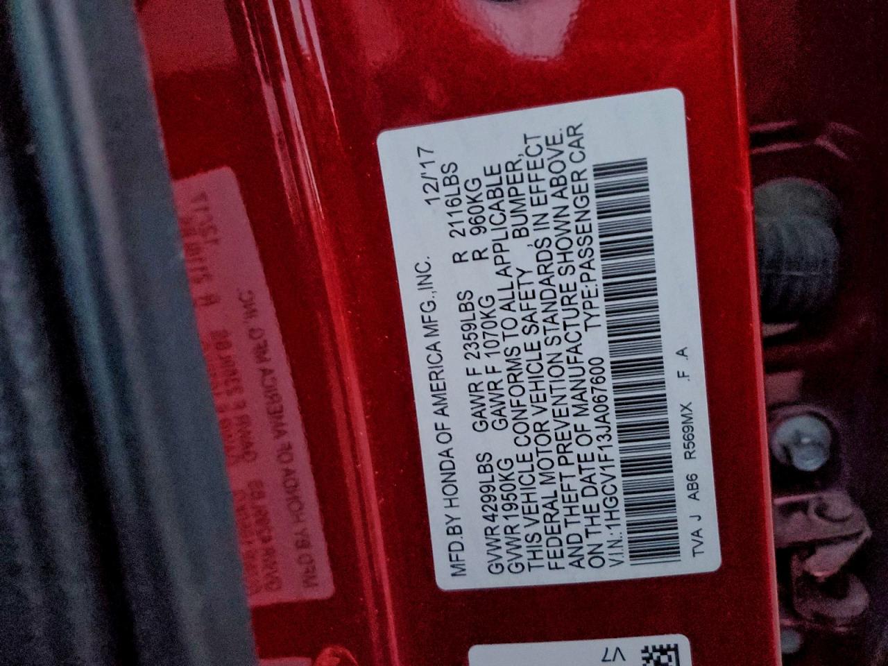 2018 HONDA ACCORD LX photo 12