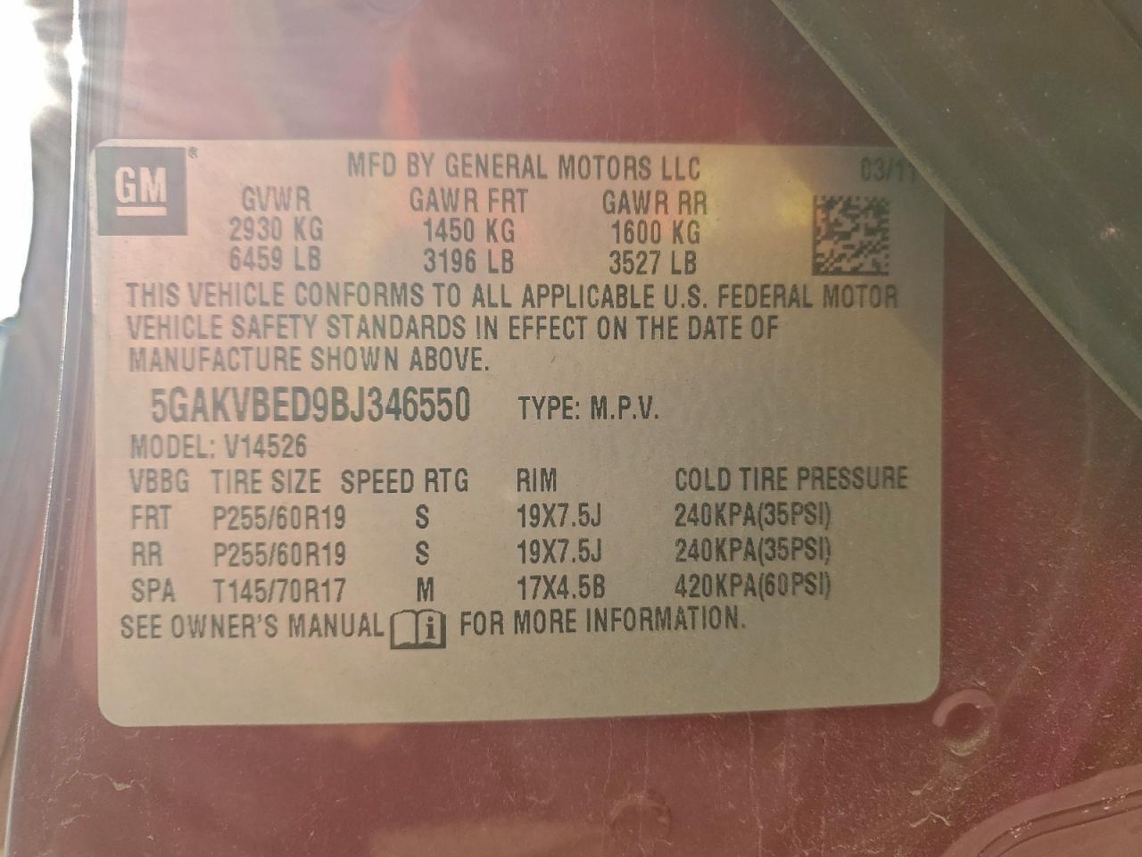 2011 BUICK ENCLAVE CXL photo 14