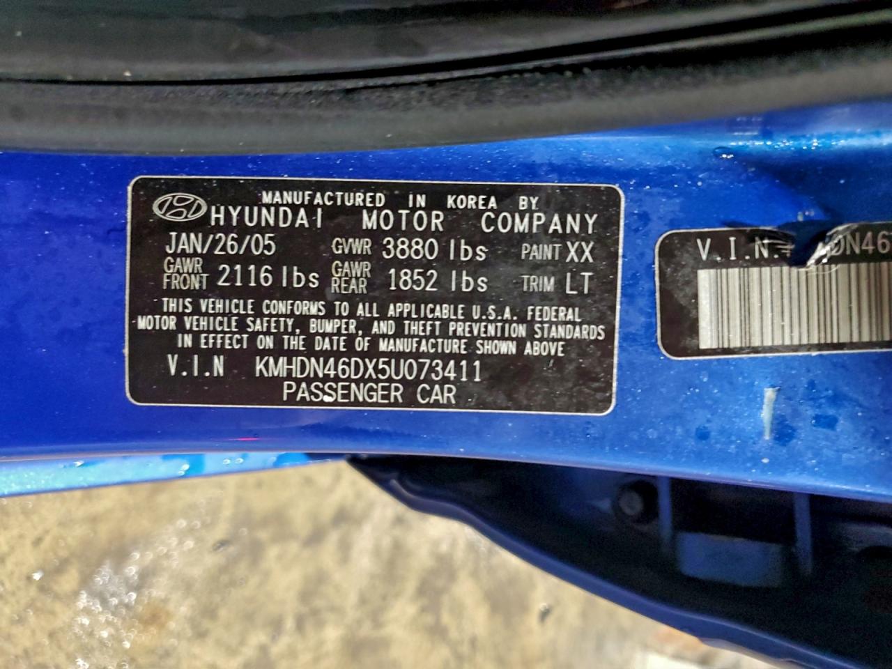 2005 HYUNDAI ELANTRA GLS photo 13