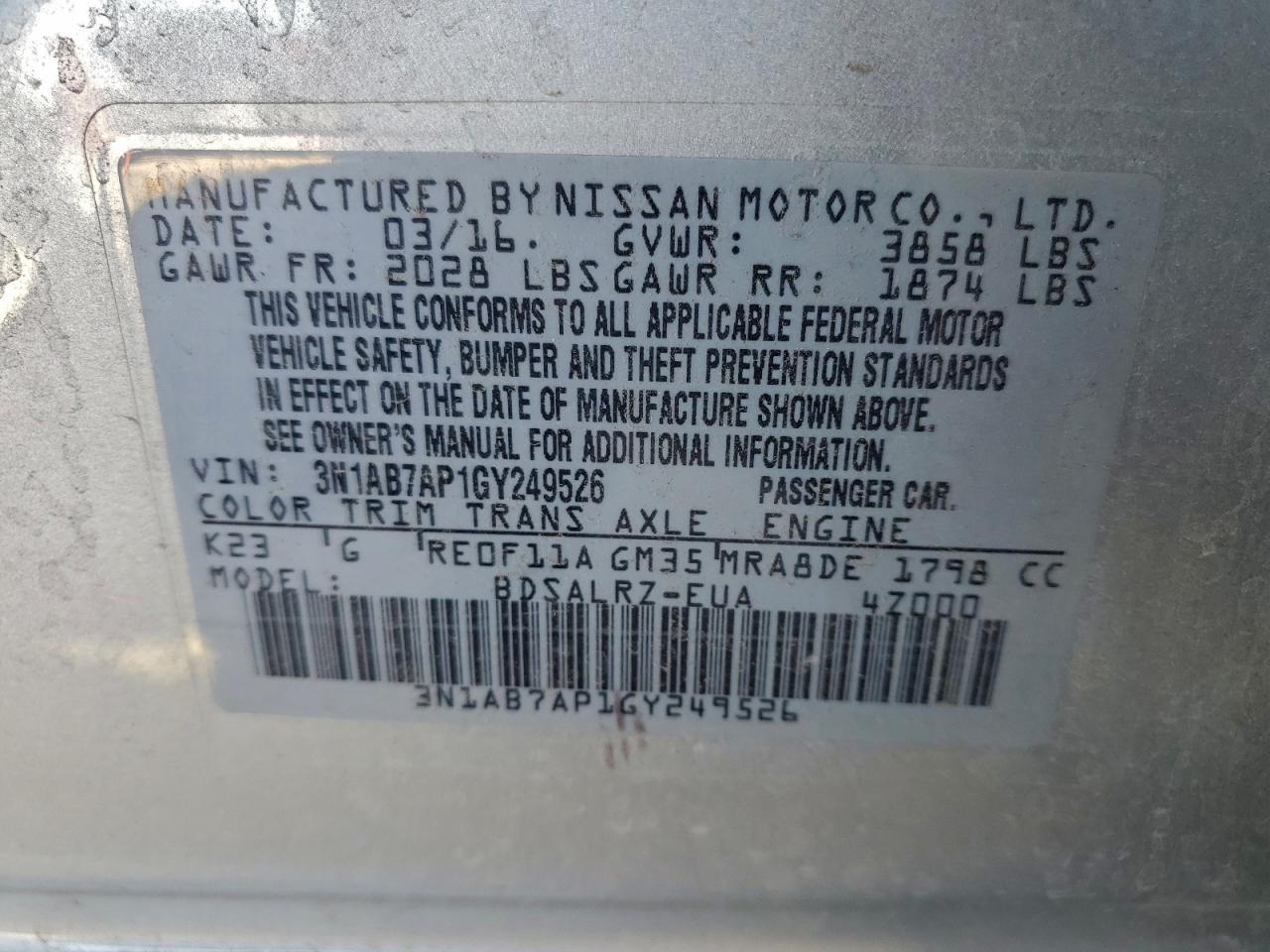 2016 NISSAN SENTRA S photo 13