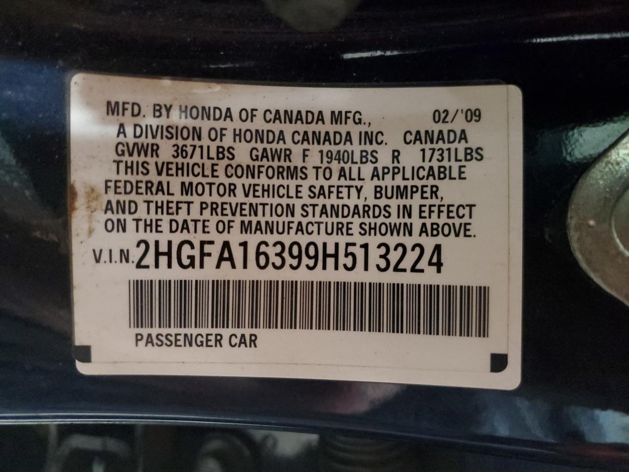 2009 HONDA CIVIC VP photo 12
