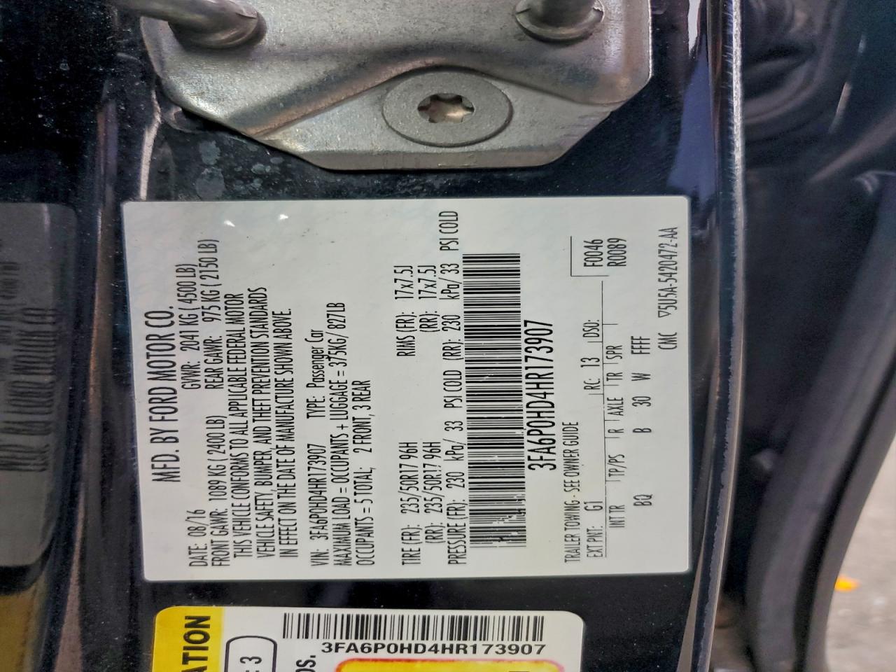 2017 FORD FUSION SE photo 12