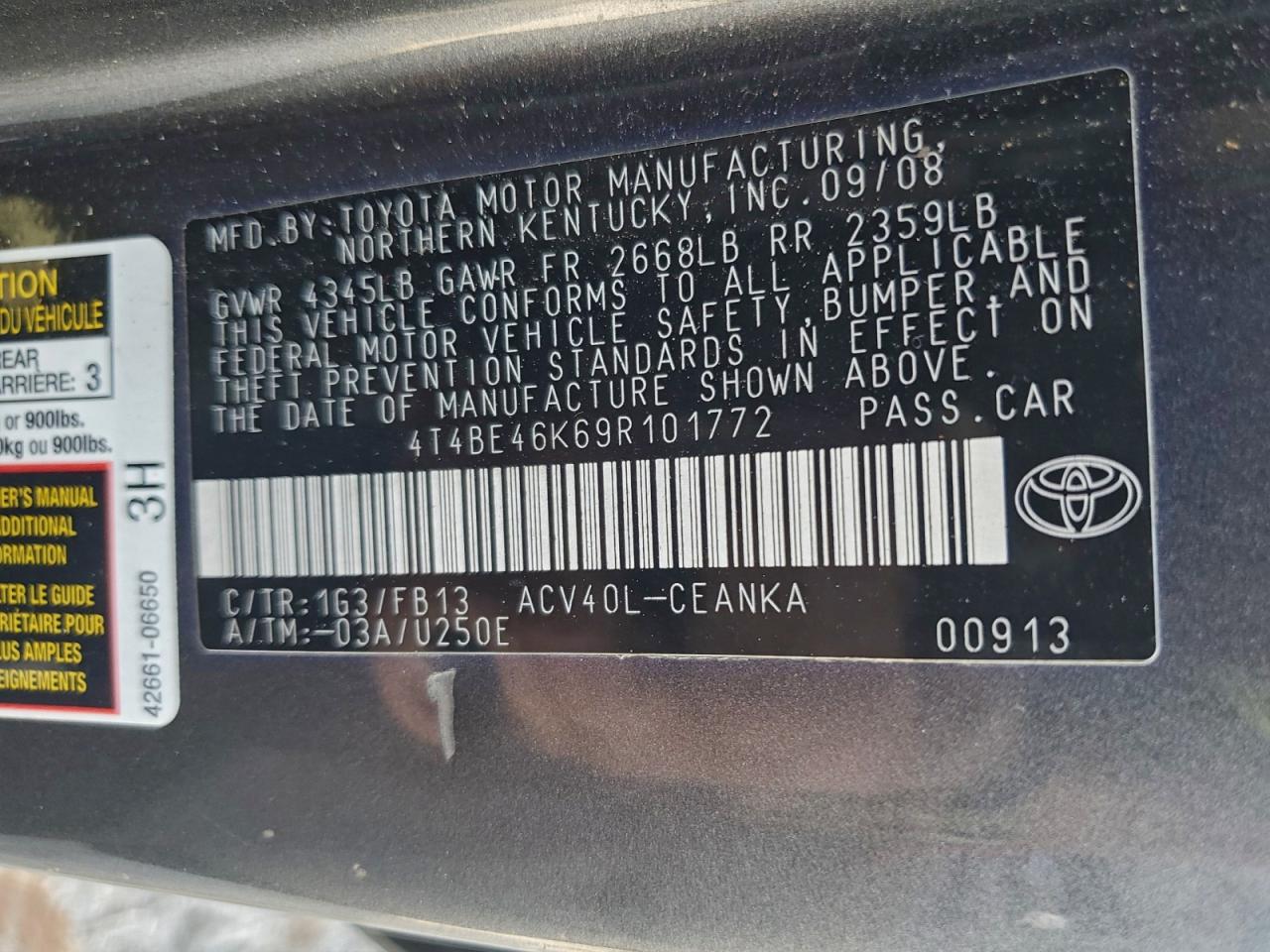 2009 TOYOTA CAMRY BASE photo 12