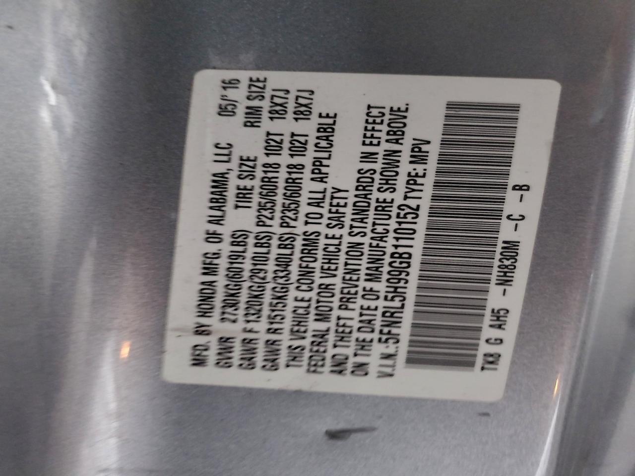 2016 HONDA ODYSSEY TOURING photo 13