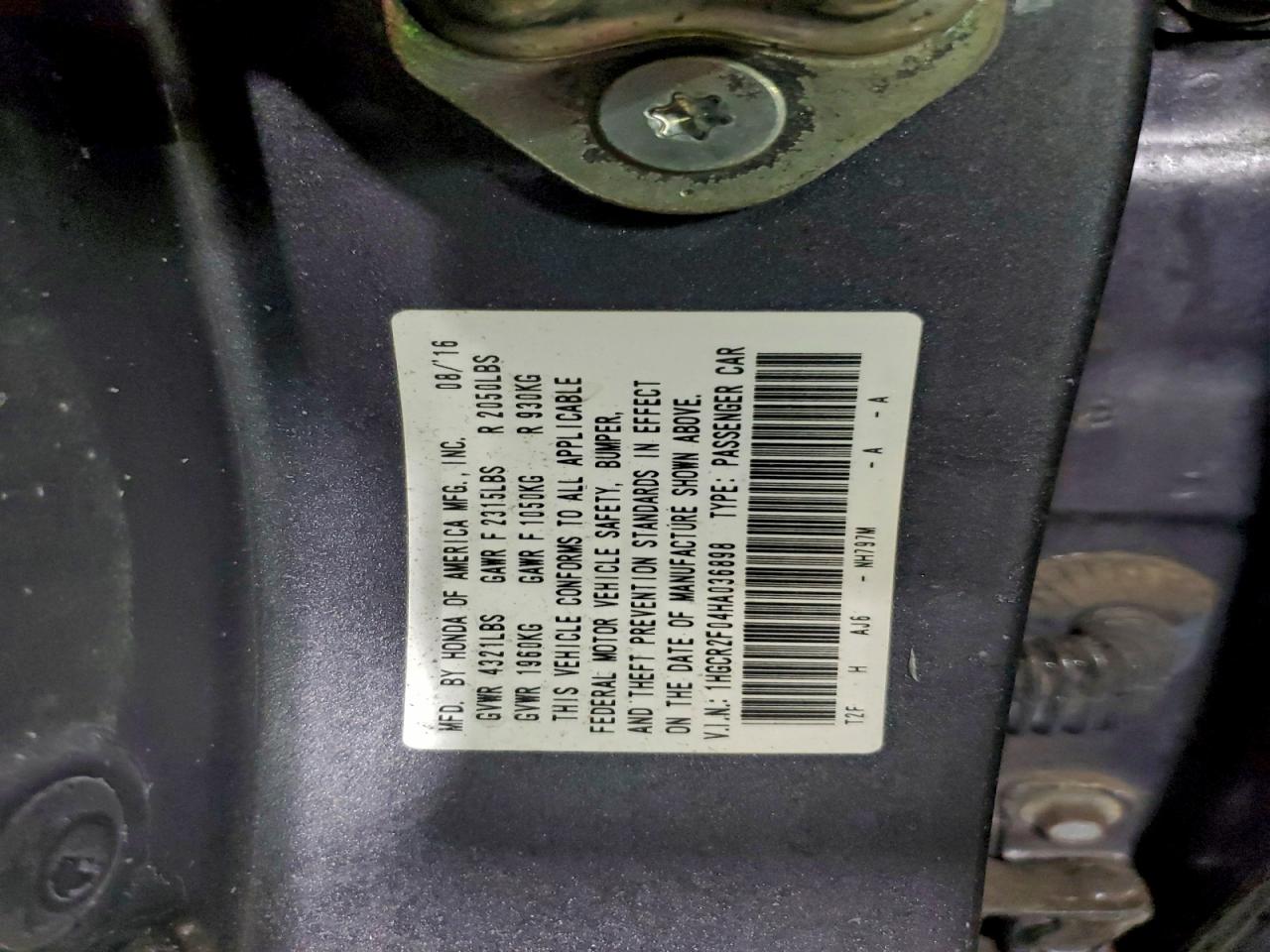 2017 HONDA ACCORD EX photo 12