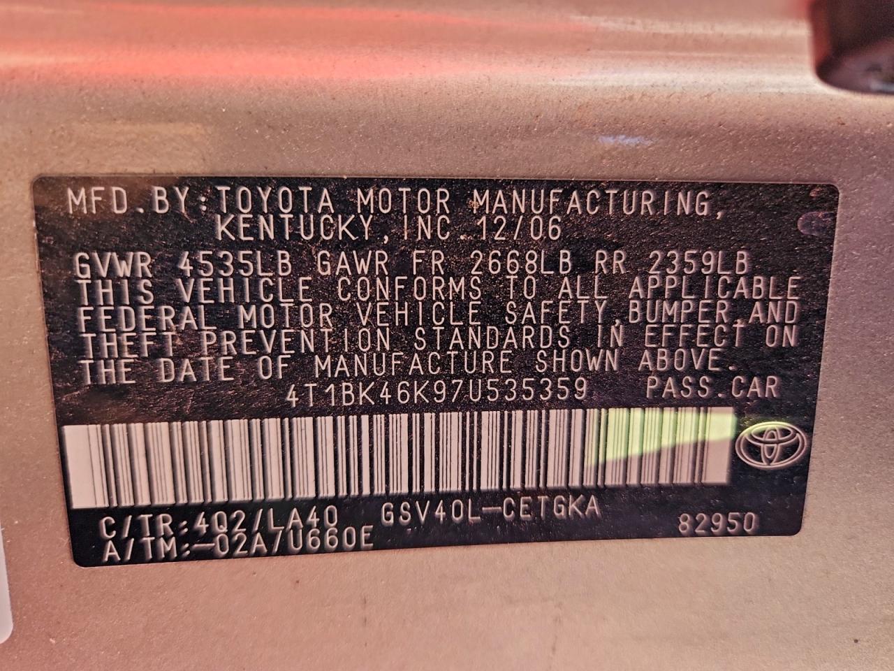 2007 TOYOTA CAMRY LE photo 12