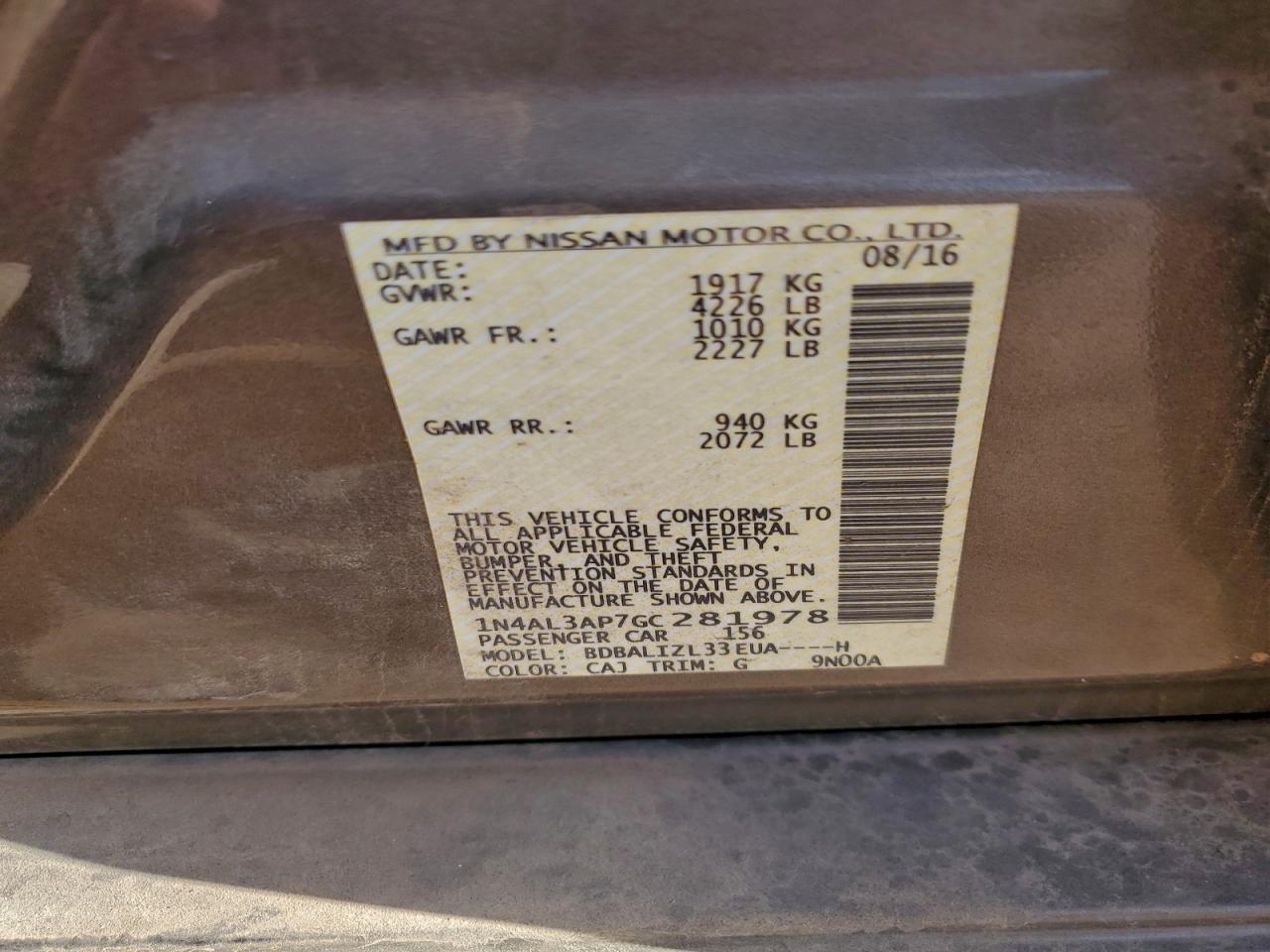 2016 NISSAN ALTIMA 2.5 photo 12