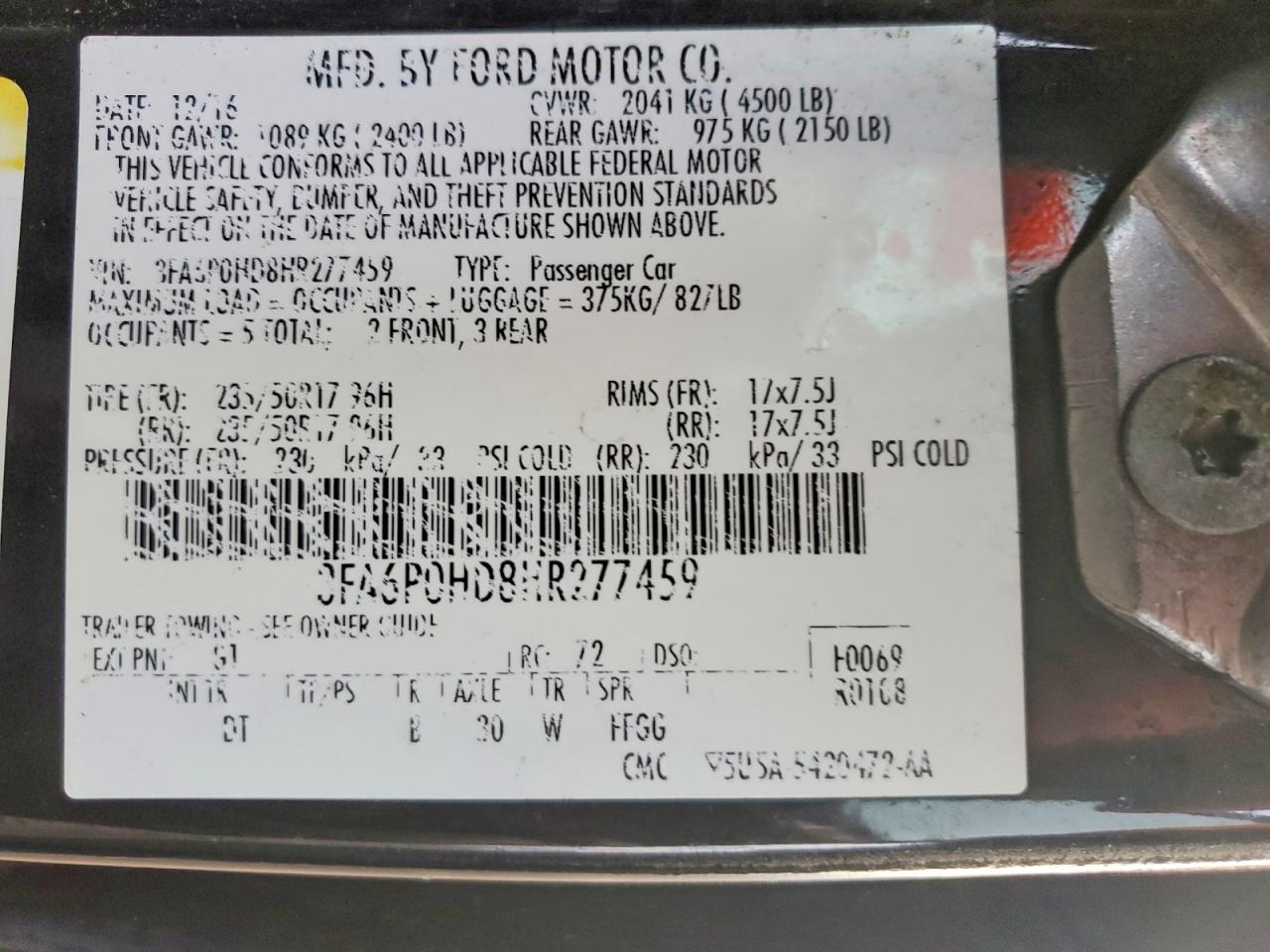 2017 FORD FUSION SE photo 12