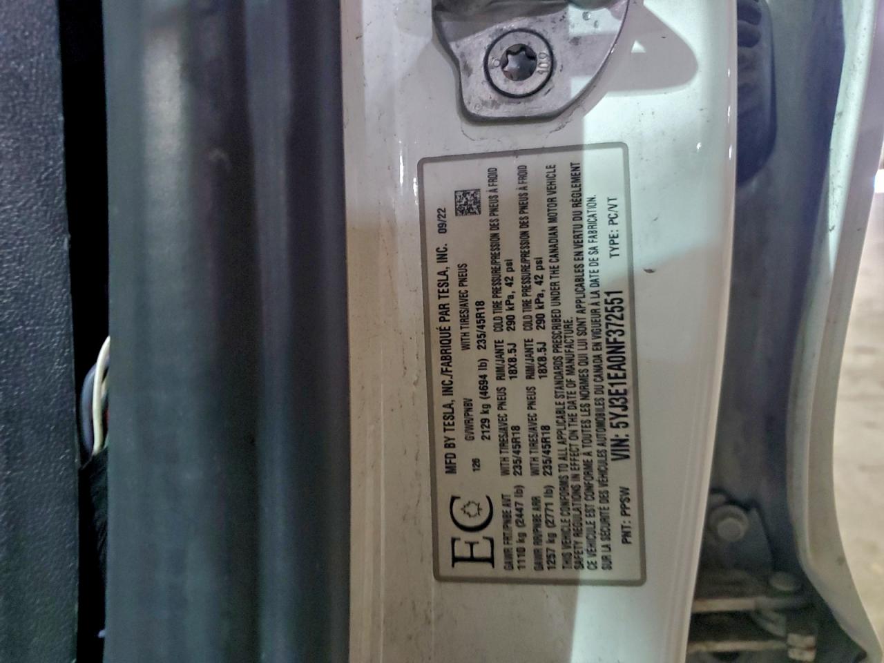2022 TESLA MODEL 3 photo 12