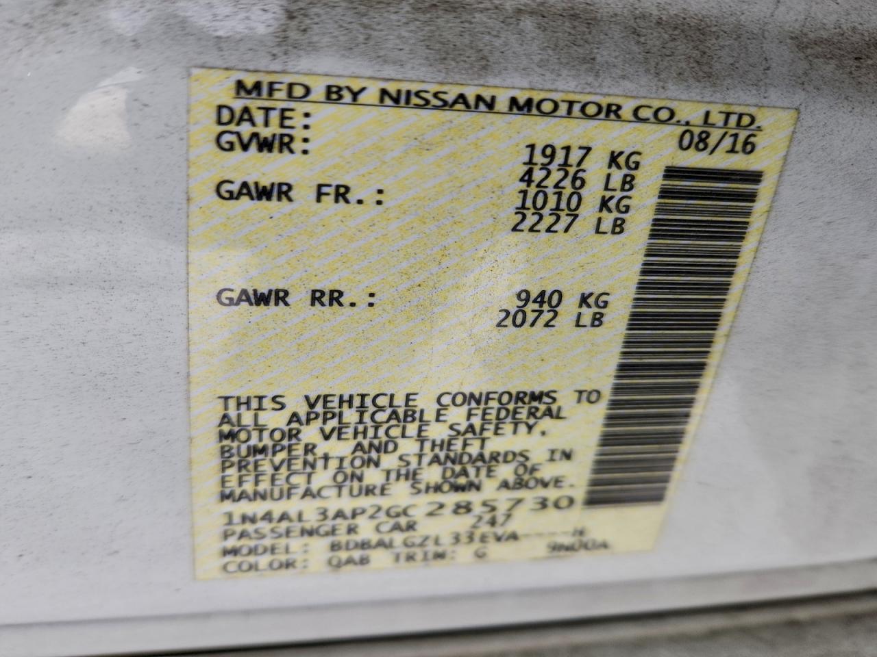 2016 NISSAN ALTIMA 2.5 photo 13