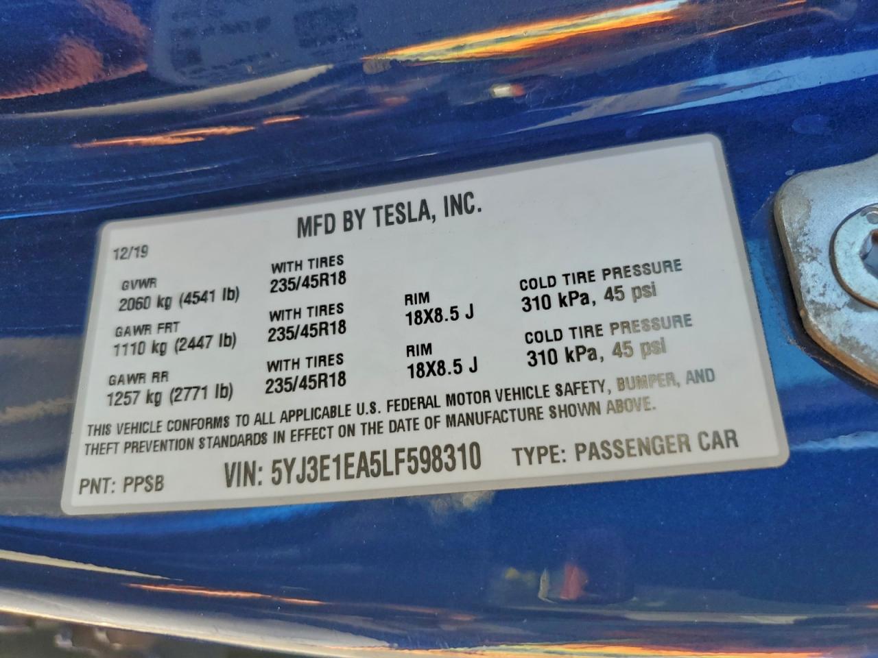 2020 TESLA MODEL 3 photo 12