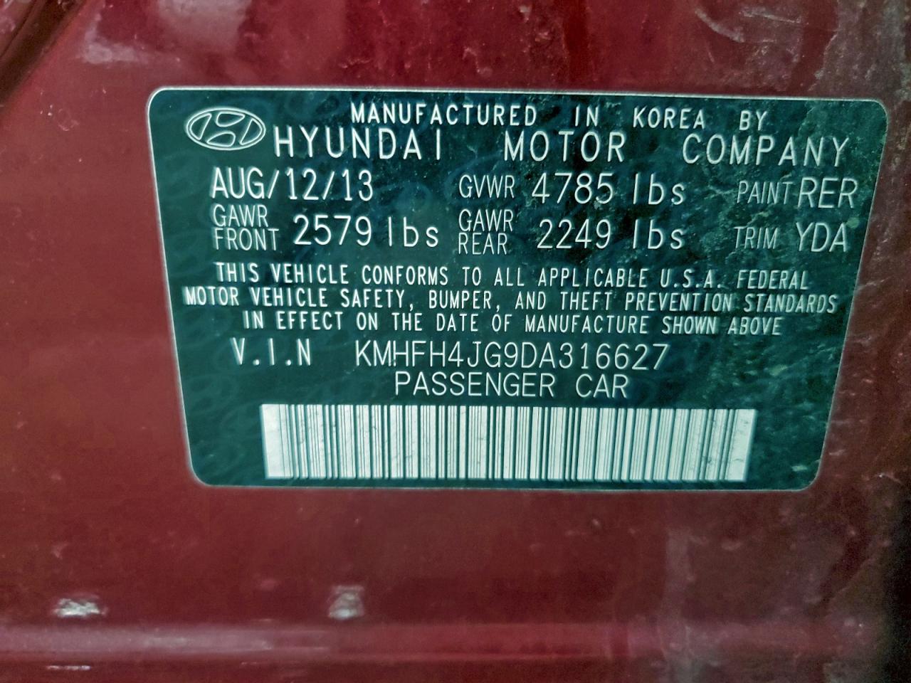 2013 HYUNDAI AZERA GLS photo 34
