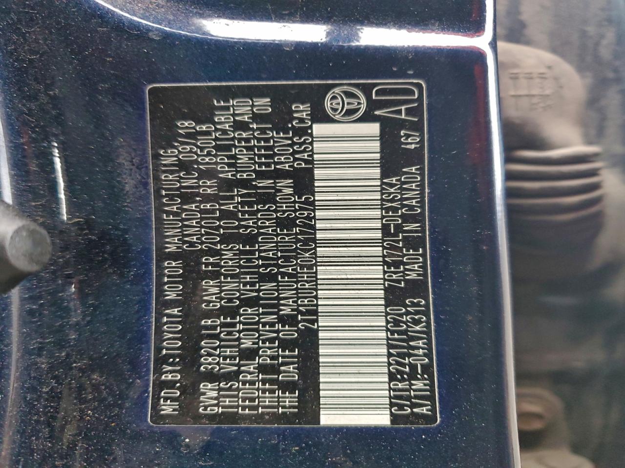 2019 TOYOTA COROLLA L photo 12