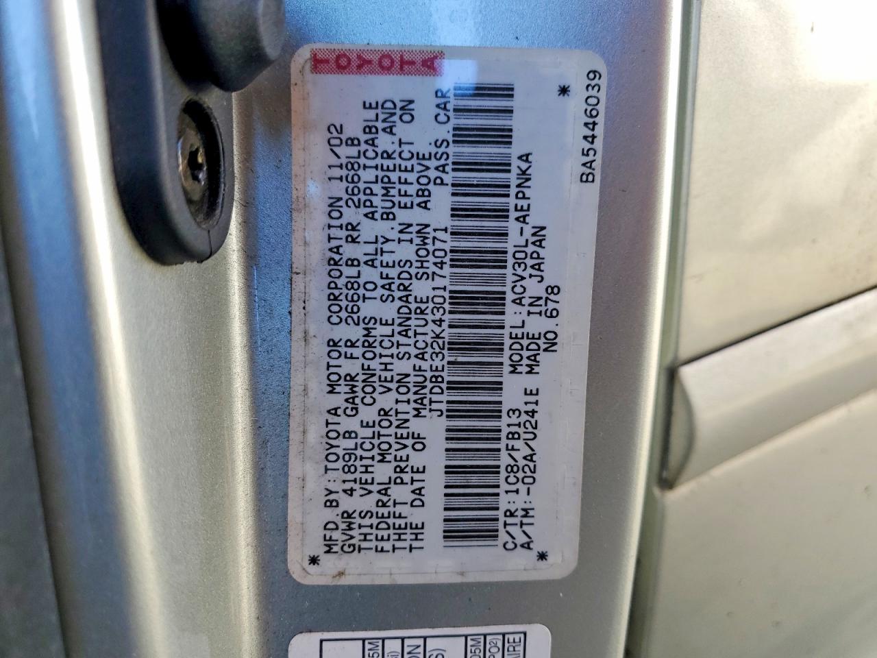 2003 TOYOTA CAMRY LE photo 12