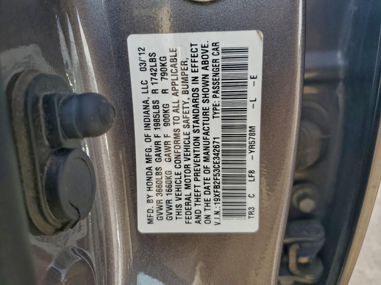 2012 HONDA CIVIC LX photo 12