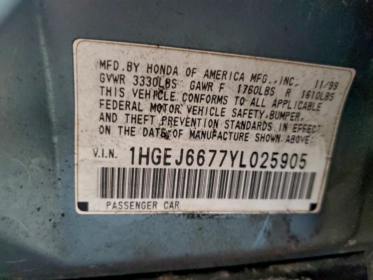 2000 HONDA CIVIC LX photo 12