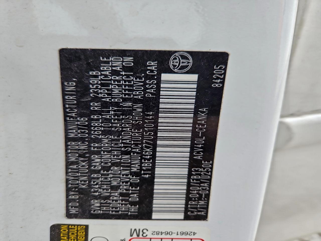 2007 TOYOTA CAMRY CE photo 12