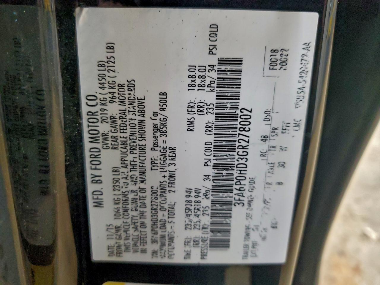 2016 FORD FUSION SE photo 12