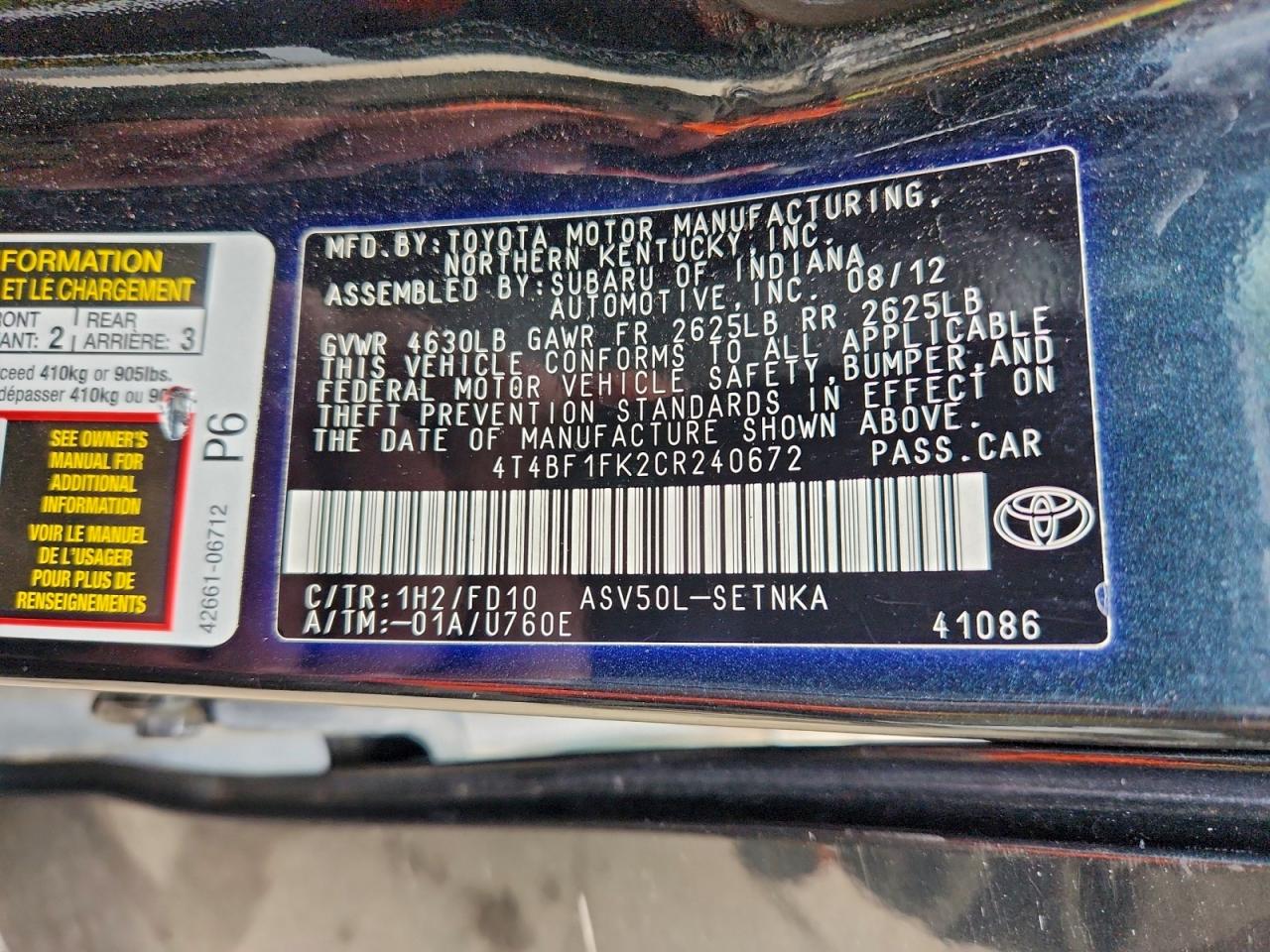 2012 TOYOTA CAMRY BASE photo 23