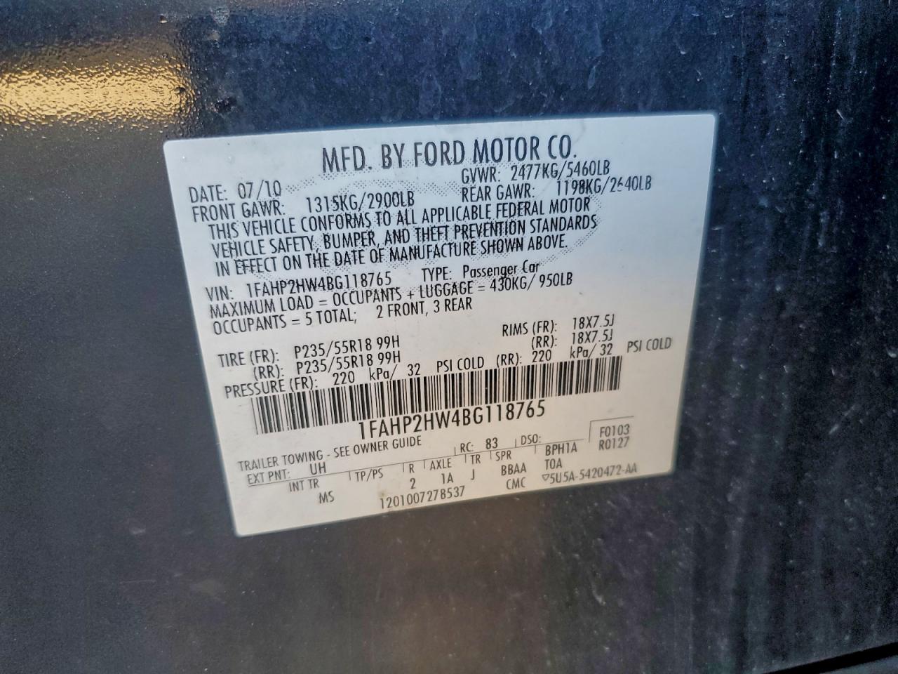 2011 FORD TAURUS SEL photo 23