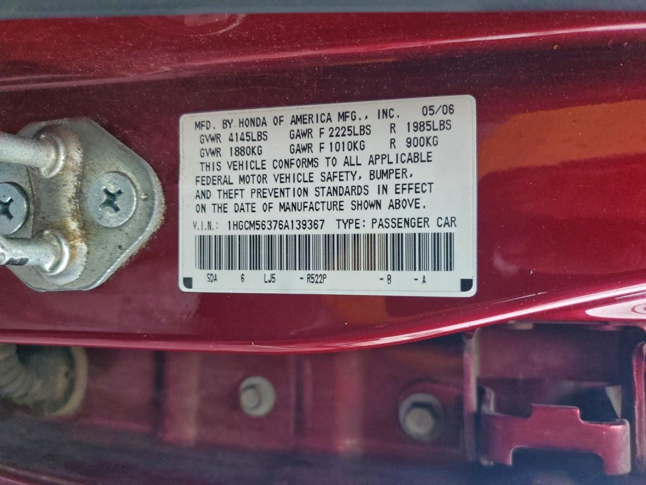 2006 HONDA ACCORD SE photo 12