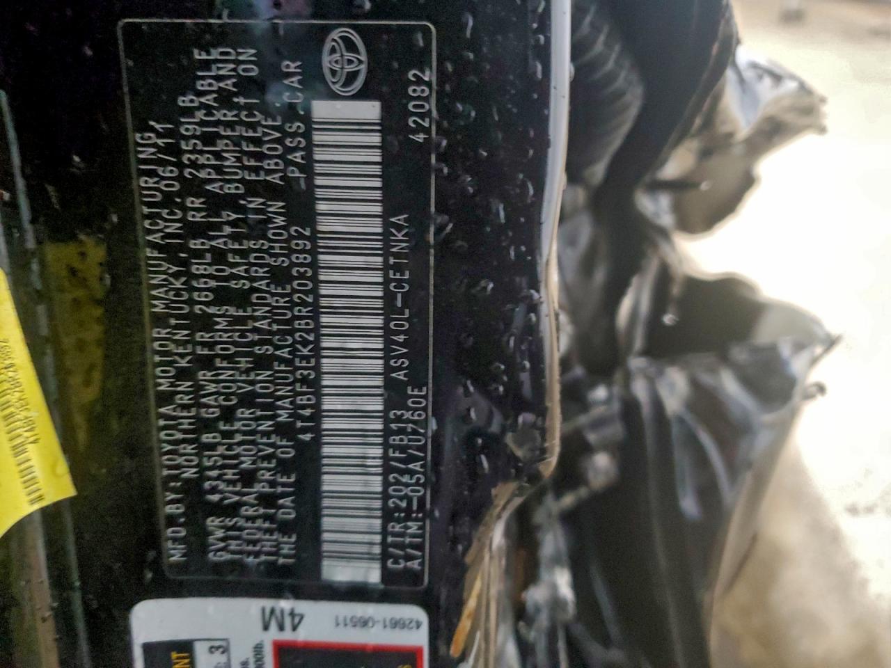 2011 TOYOTA CAMRY BASE photo 12