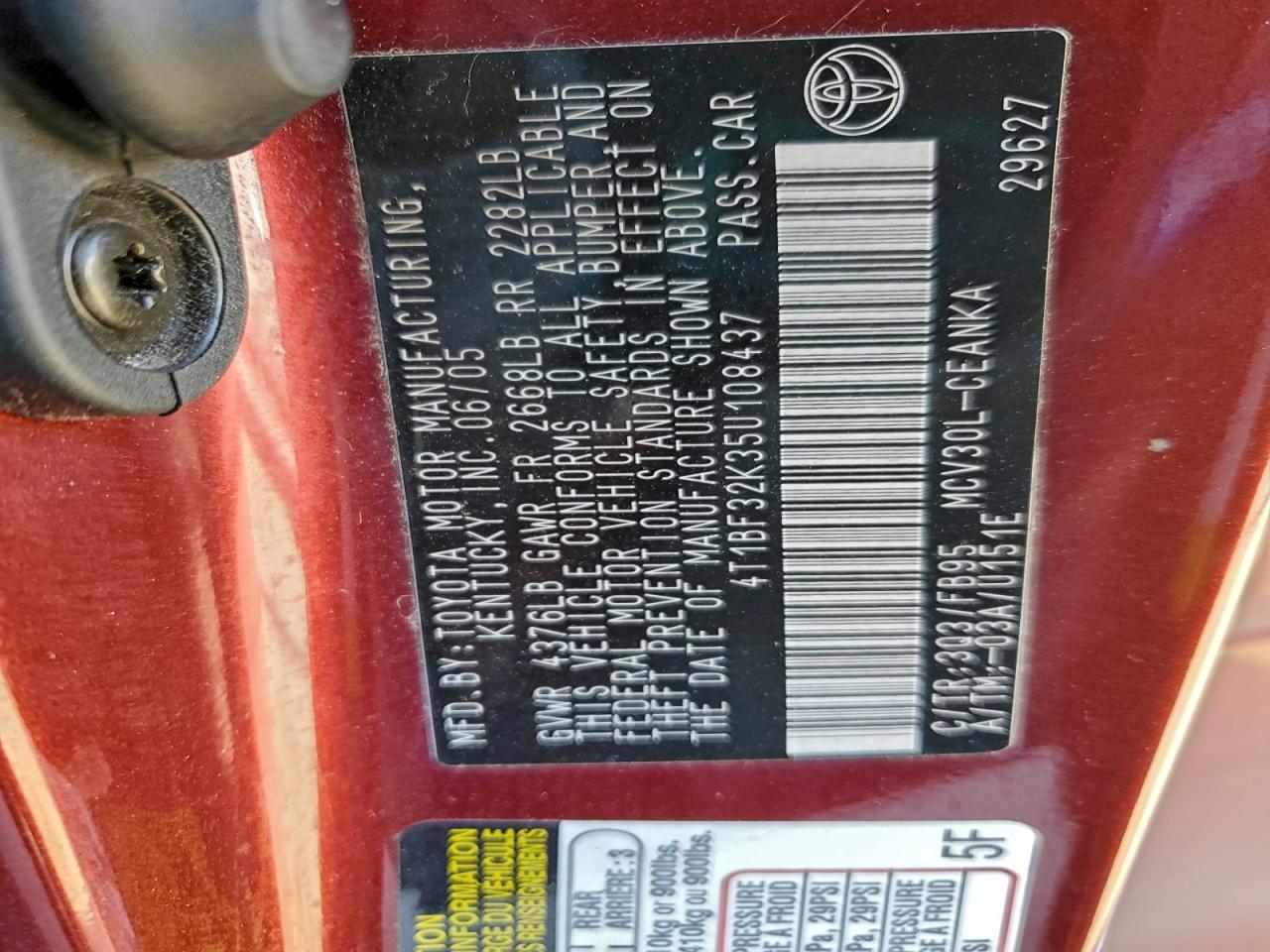 2005 TOYOTA CAMRY LE photo 12