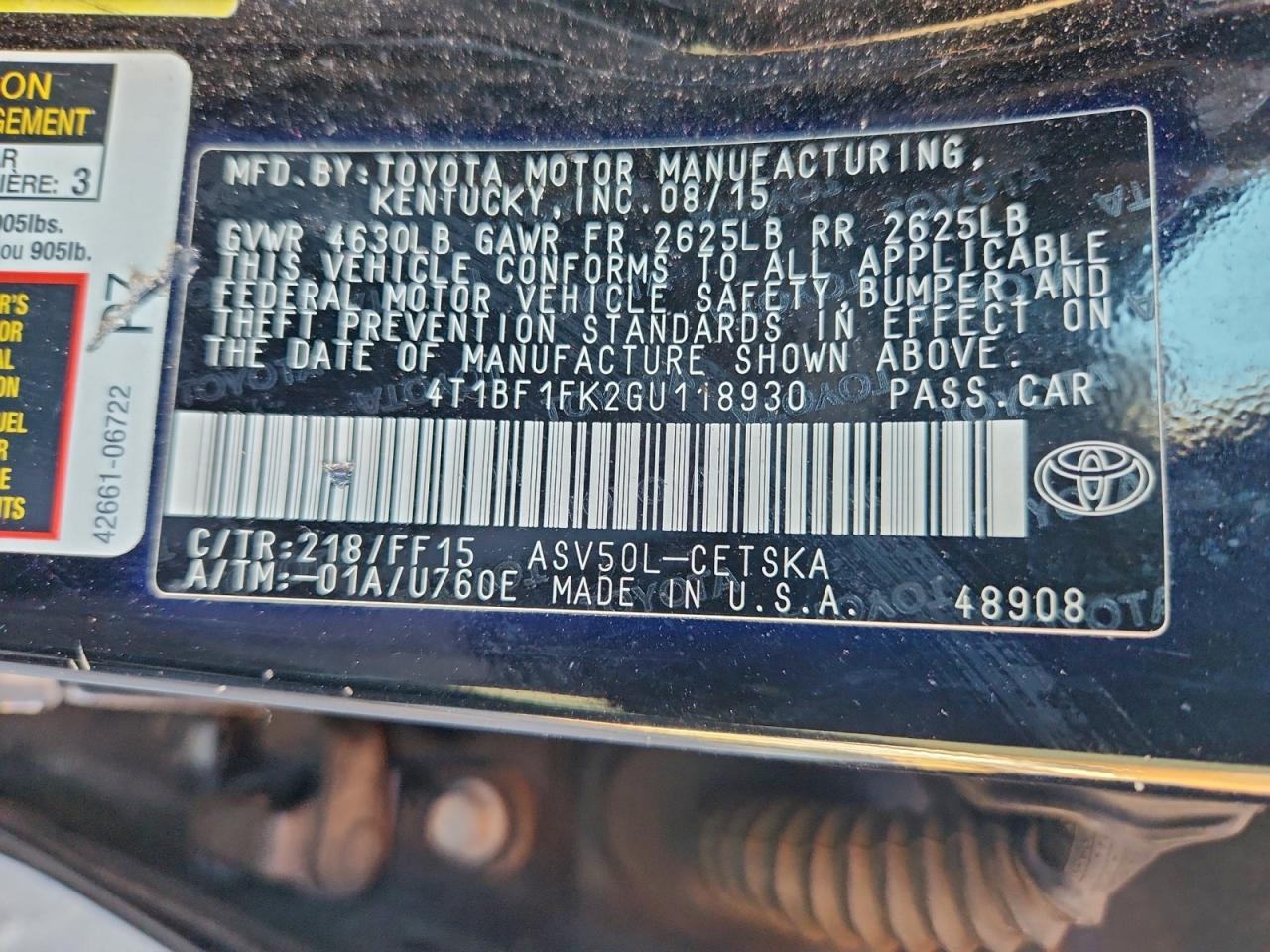 2016 TOYOTA CAMRY LE photo 12
