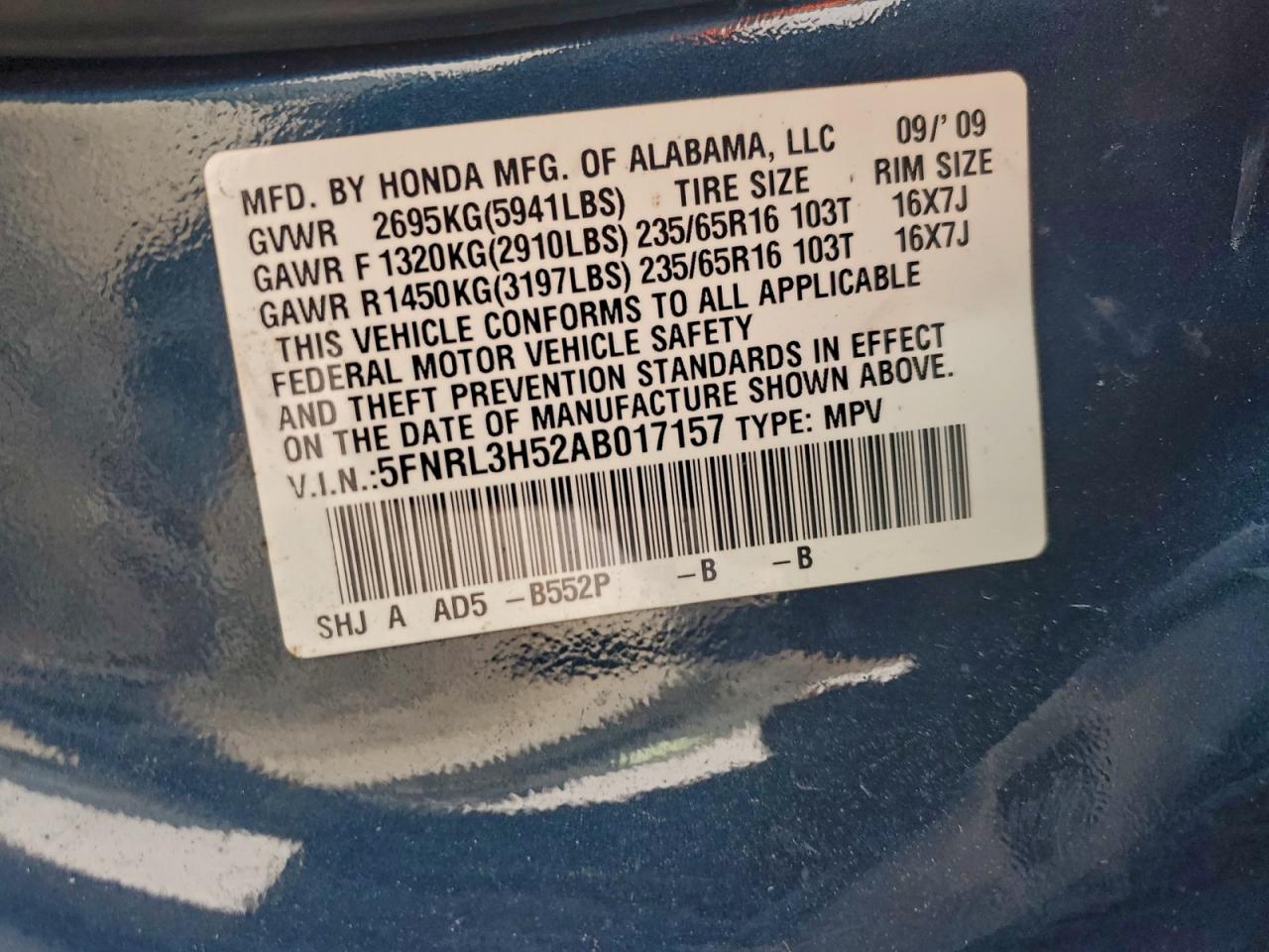 2010 HONDA ODYSSEY EX photo 13