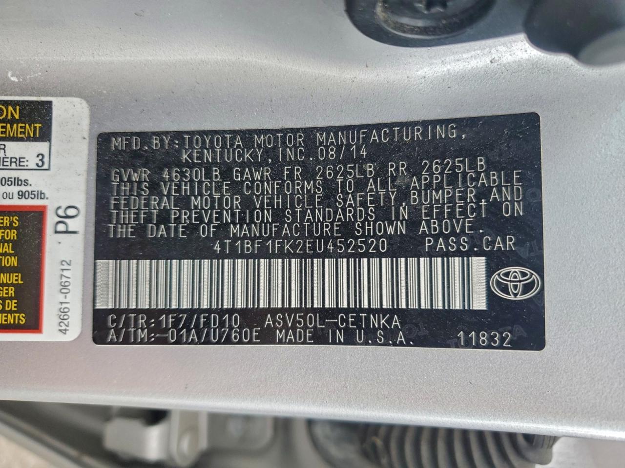 2014 TOYOTA CAMRY L photo 12
