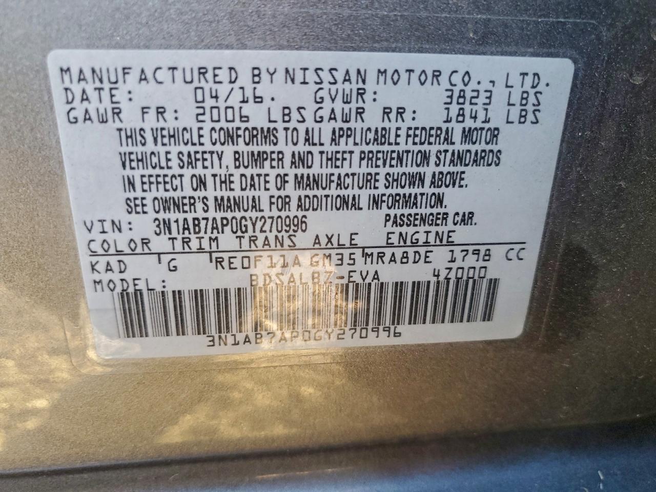 2016 NISSAN SENTRA S photo 12