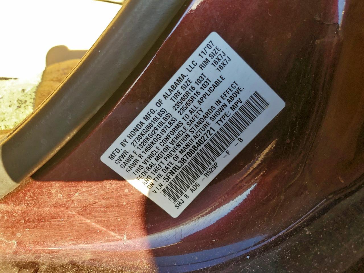 2008 HONDA ODYSSEY EXL photo 13