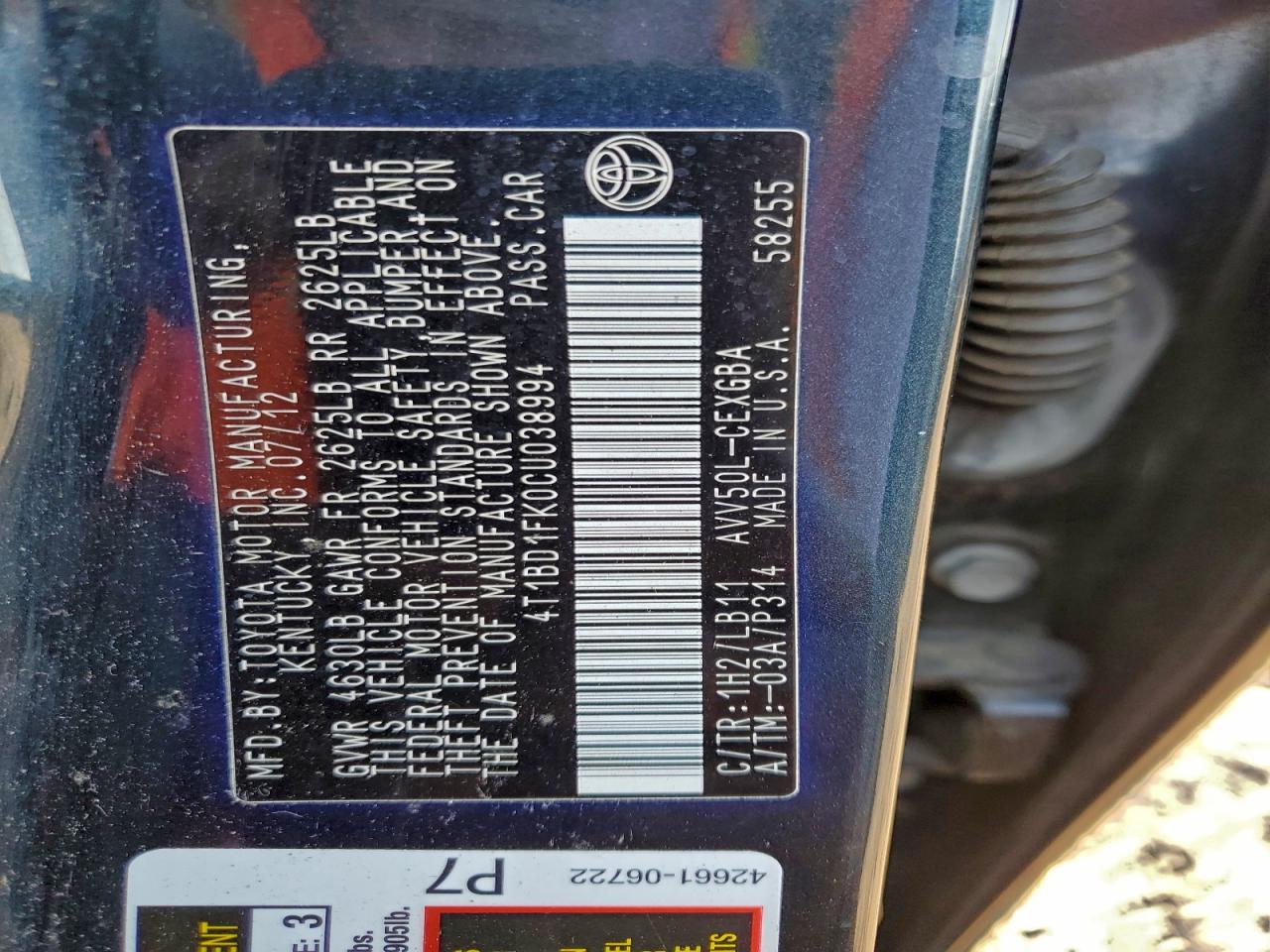 2012 TOYOTA CAMRY HYBRID photo 12