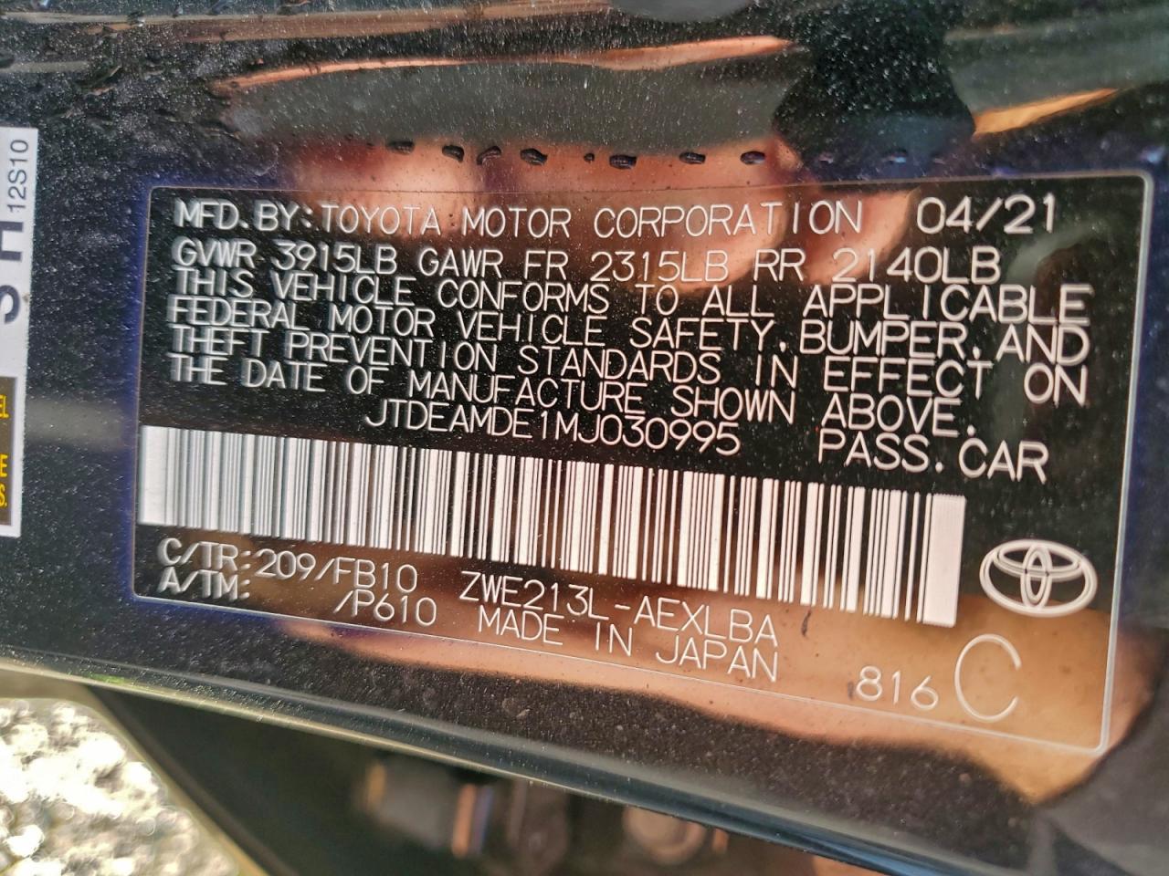 2021 TOYOTA COROLLA LE photo 13