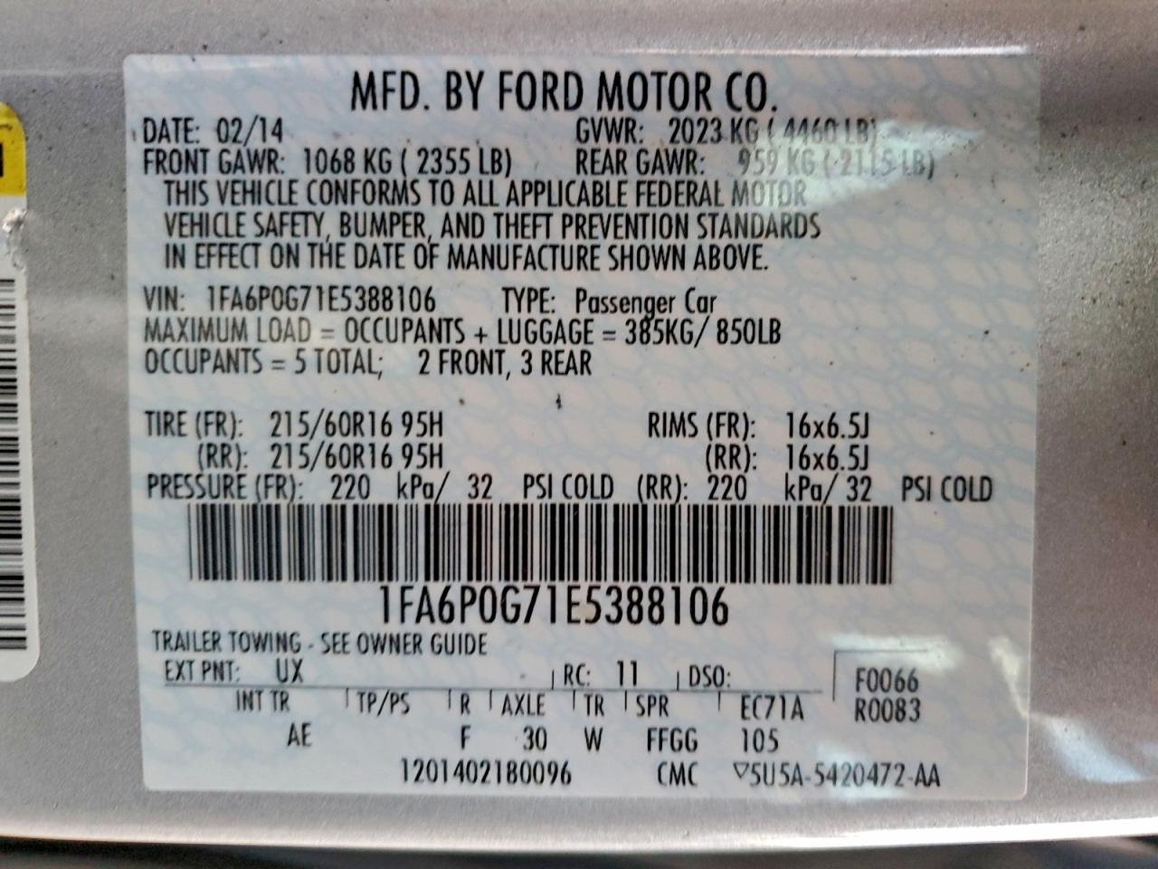 2014 FORD FUSION S photo 13