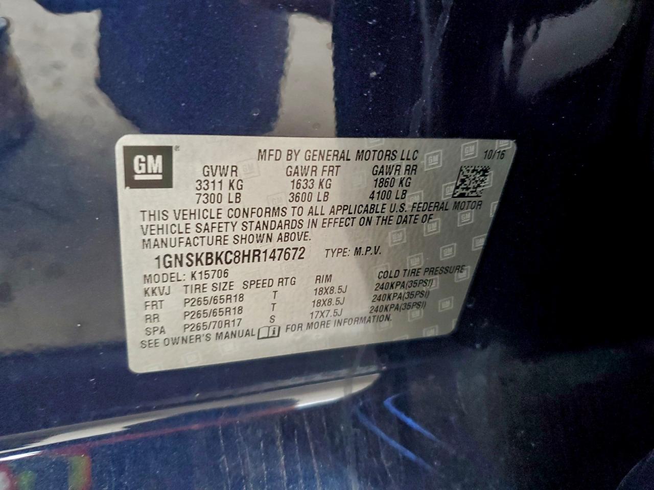 2017 CHEVROLET TAHOE K1500 LT photo 13