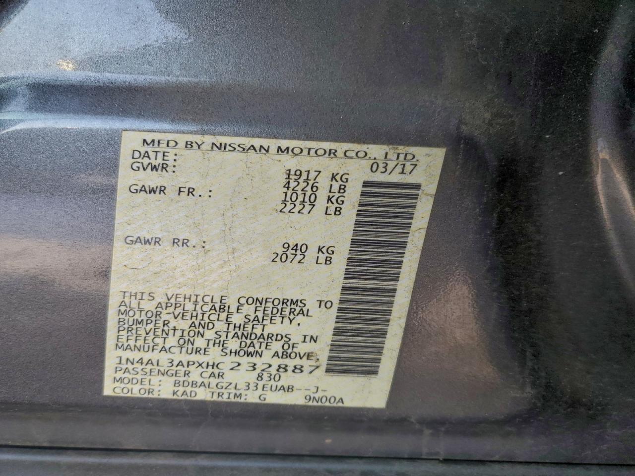 2017 NISSAN ALTIMA 2.5 photo 12