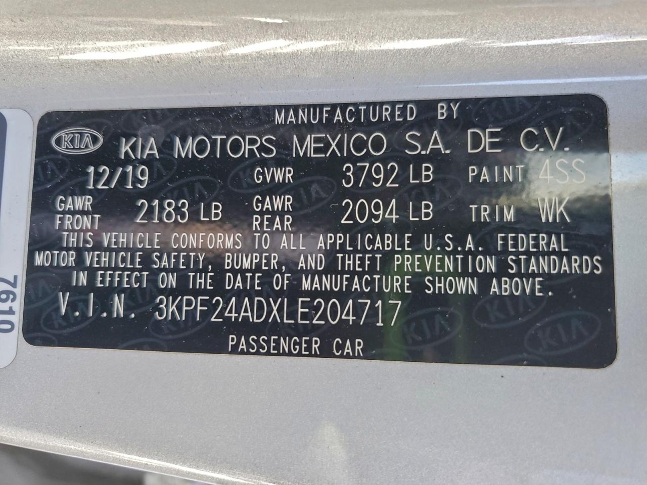 2020 KIA FORTE FE photo 12