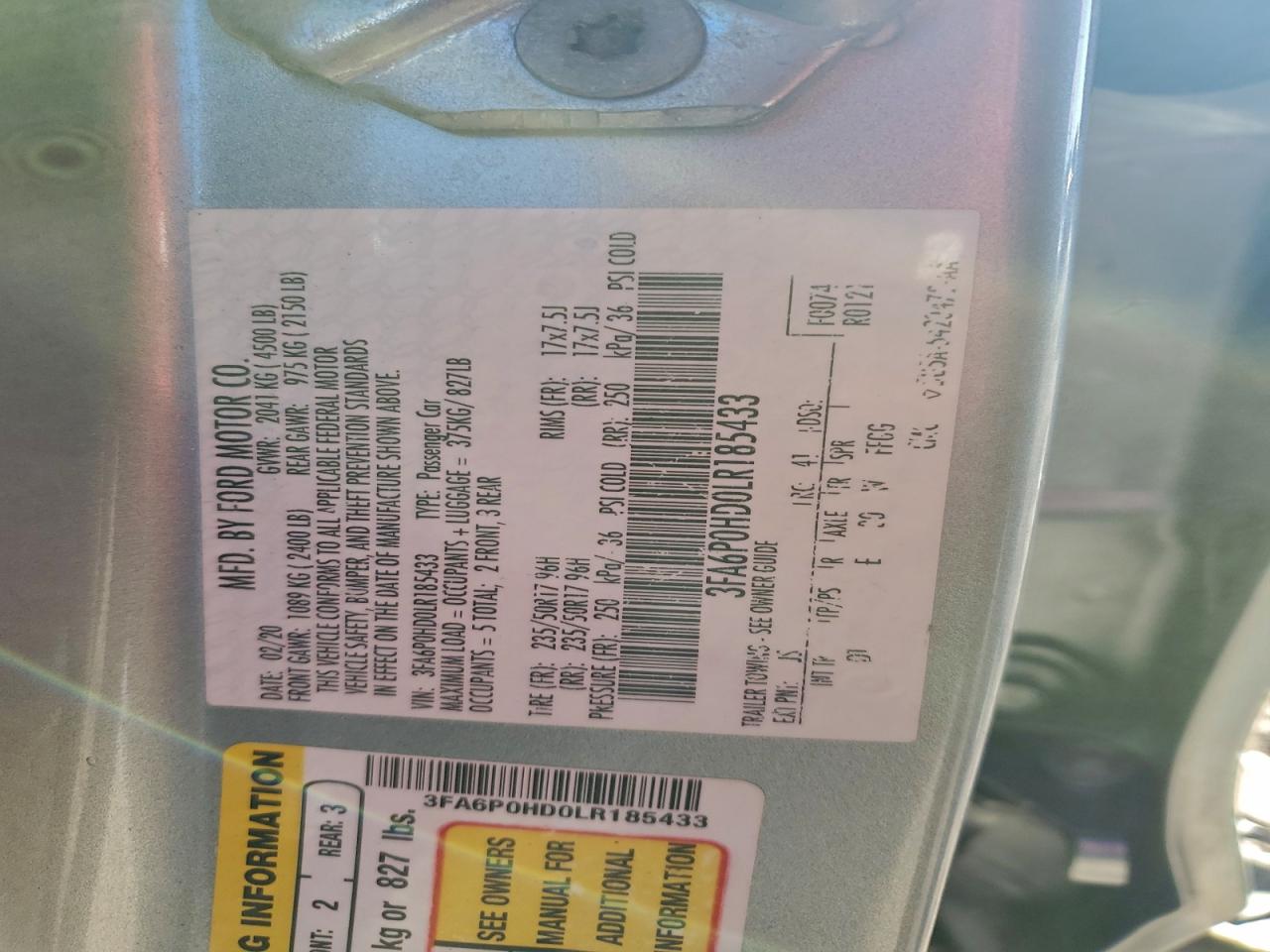 2020 FORD FUSION SE photo 12