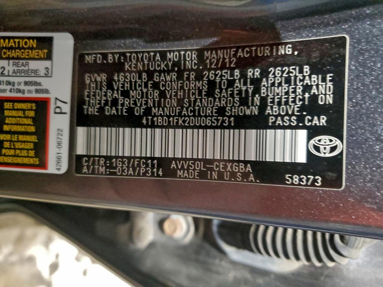 2013 TOYOTA CAMRY HYBRID photo 12
