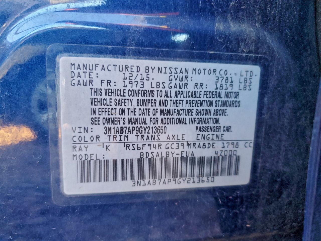 2016 NISSAN SENTRA S photo 12