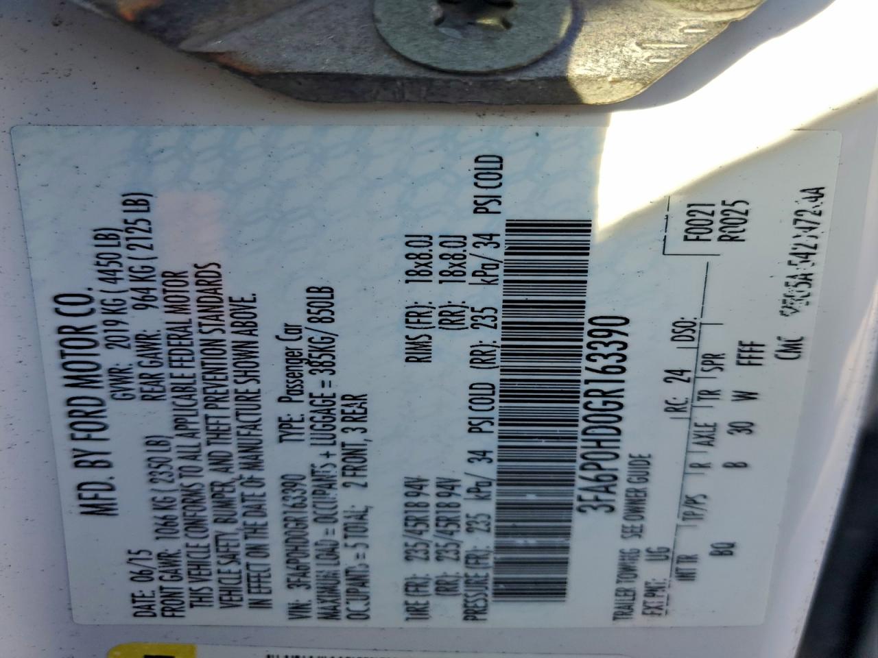 2016 FORD FUSION SE photo 12