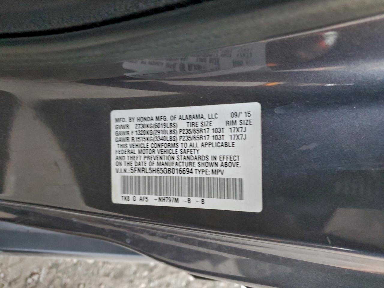 2016 HONDA ODYSSEY EXL photo 13